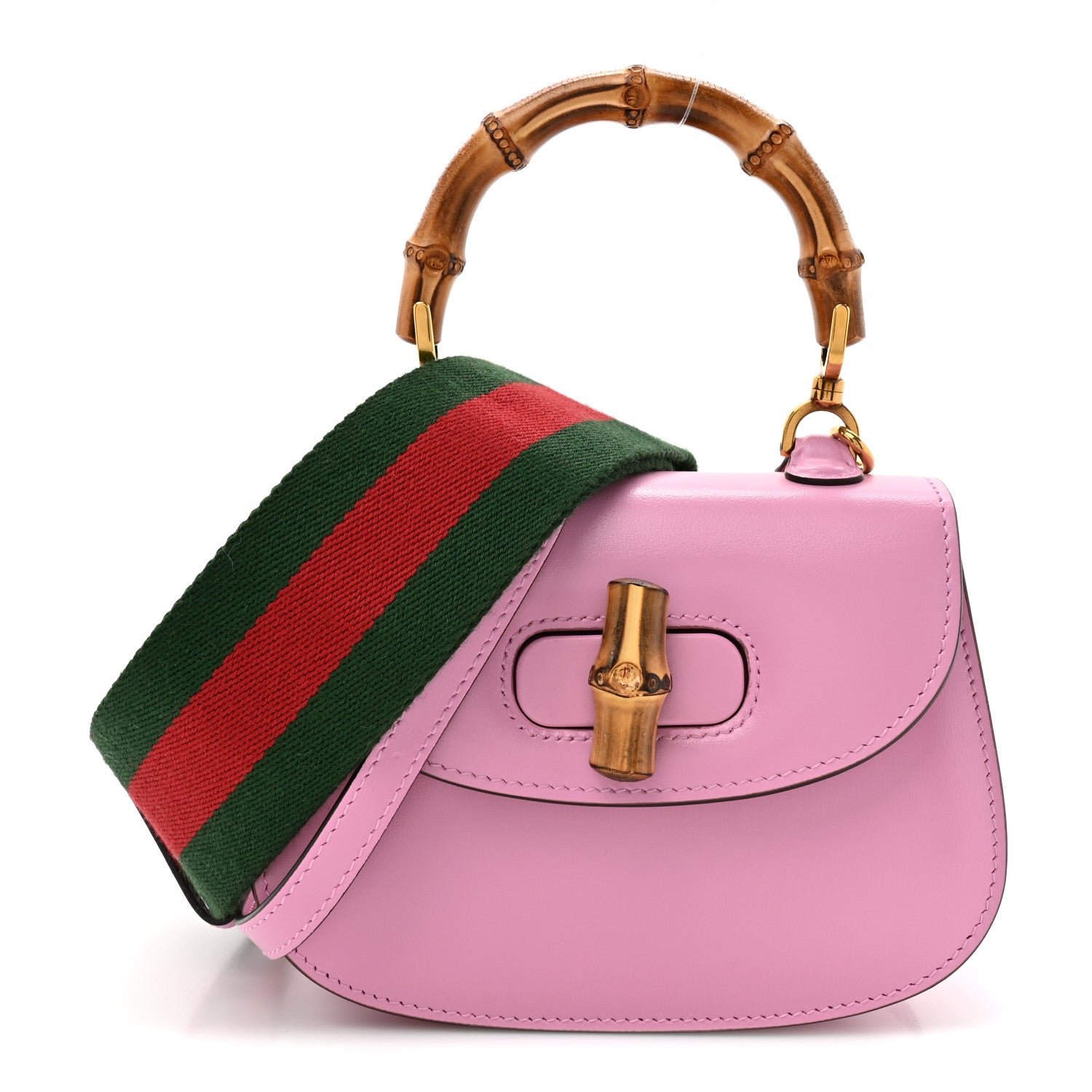 Gucci Boarded Dyana Lux Calfskin Web Mini Bamboo 1947 Top Handle Bag Nice Pink