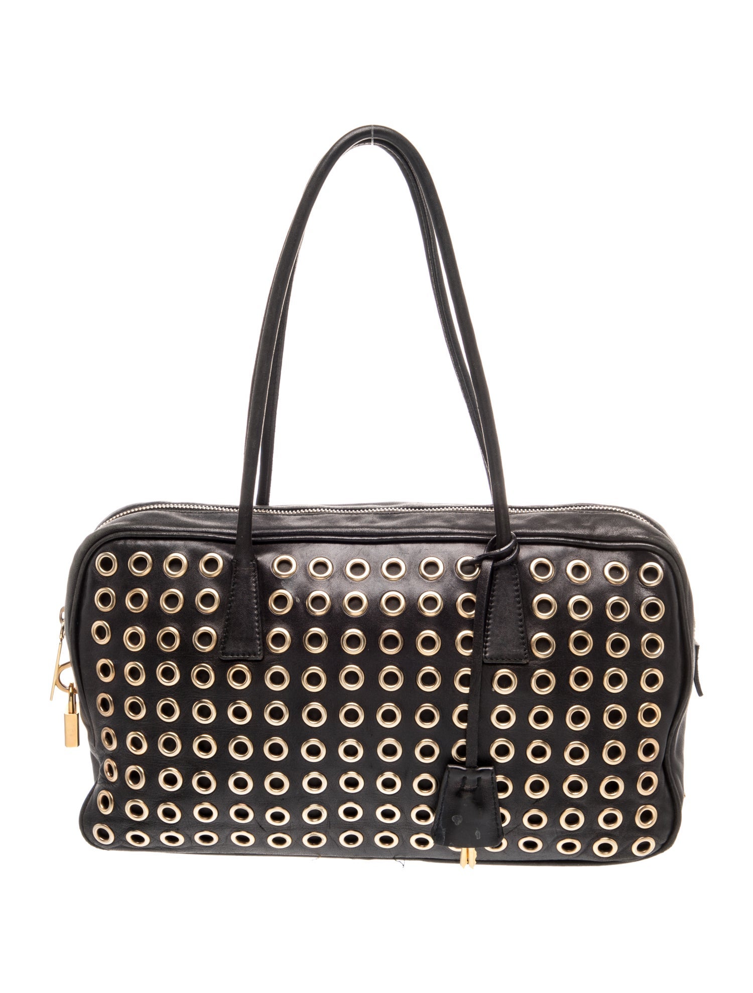 Prada Enameled Metal Triangle Bauletto