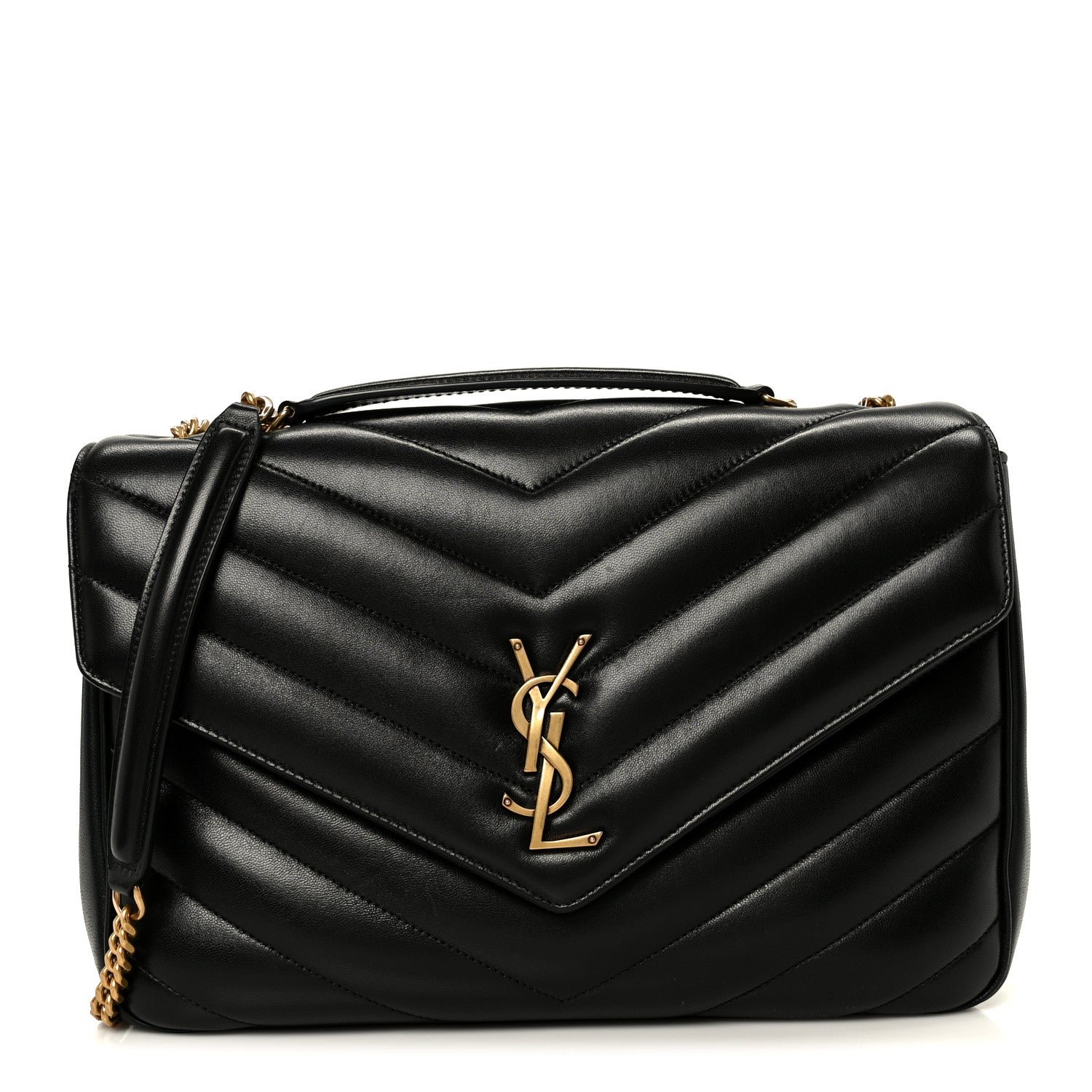 Saint Laurent Lambskin Chevron Quilted Large Loulou Black