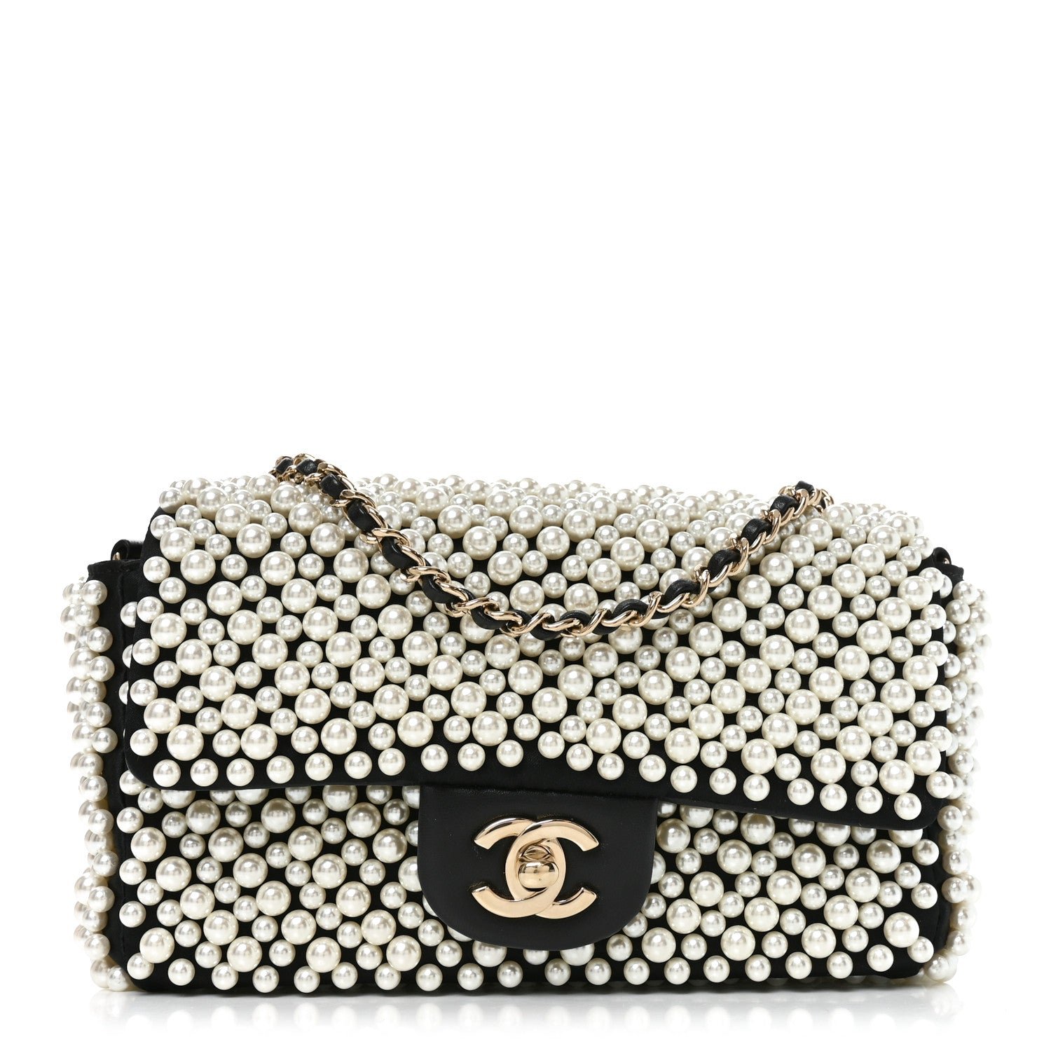 Chanel Lambskin Pearl On Flap Black