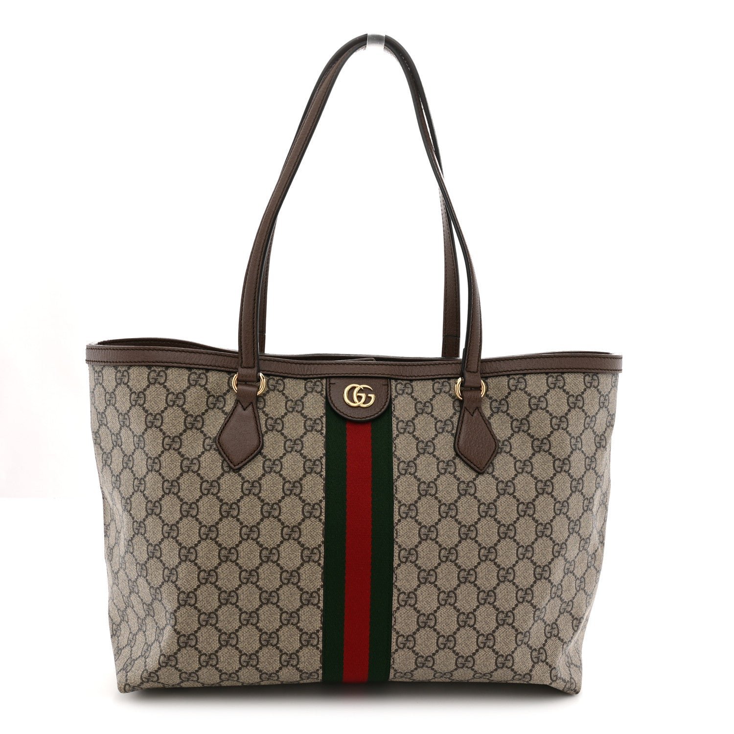 GG Supreme Monogram Textured Calfskin Web Medium Ophidia Shopping Tote Beige Ebony New Acero