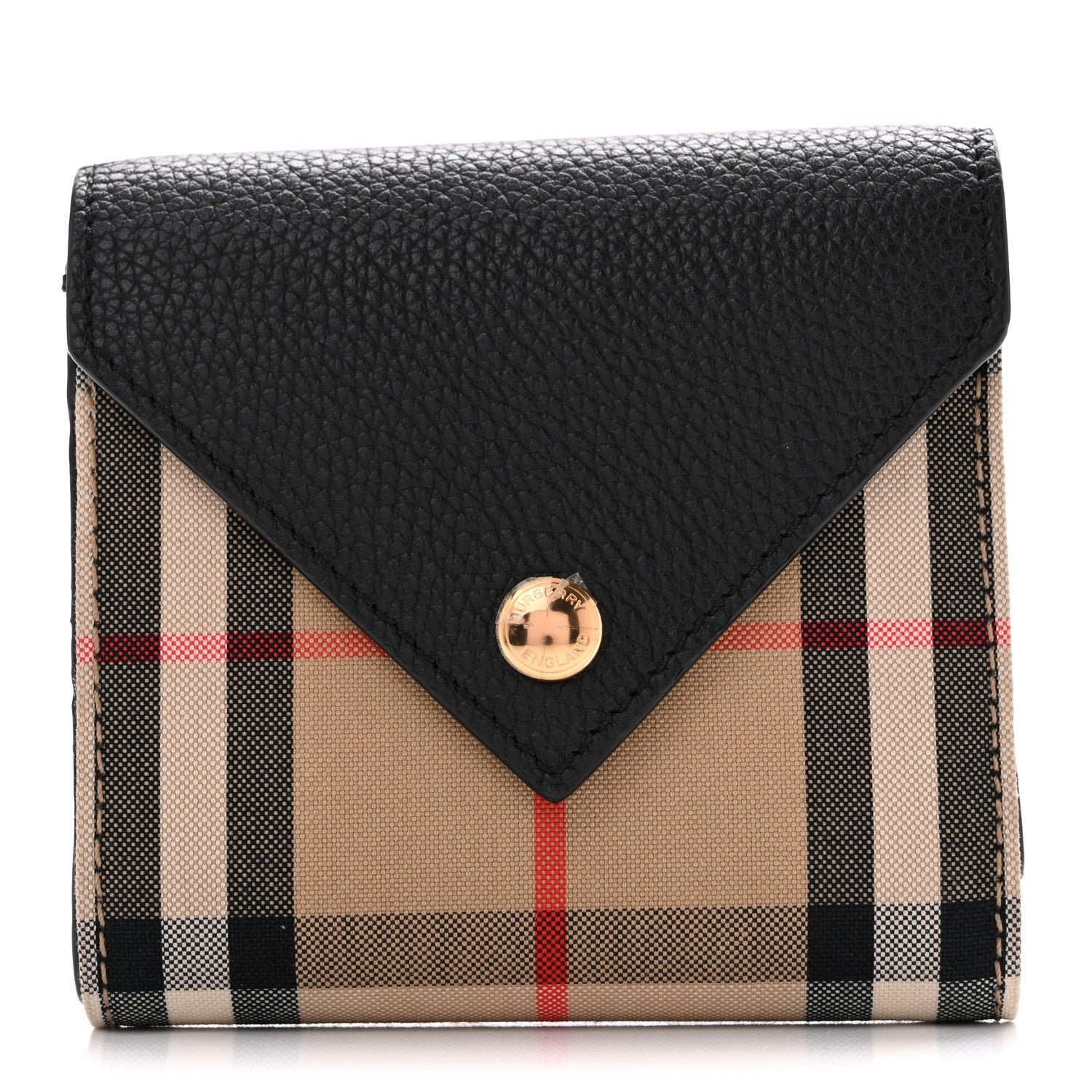 Burberry Burberry Grainy Calfskin Vintage Check Lila Tri-Fold Wallet Black