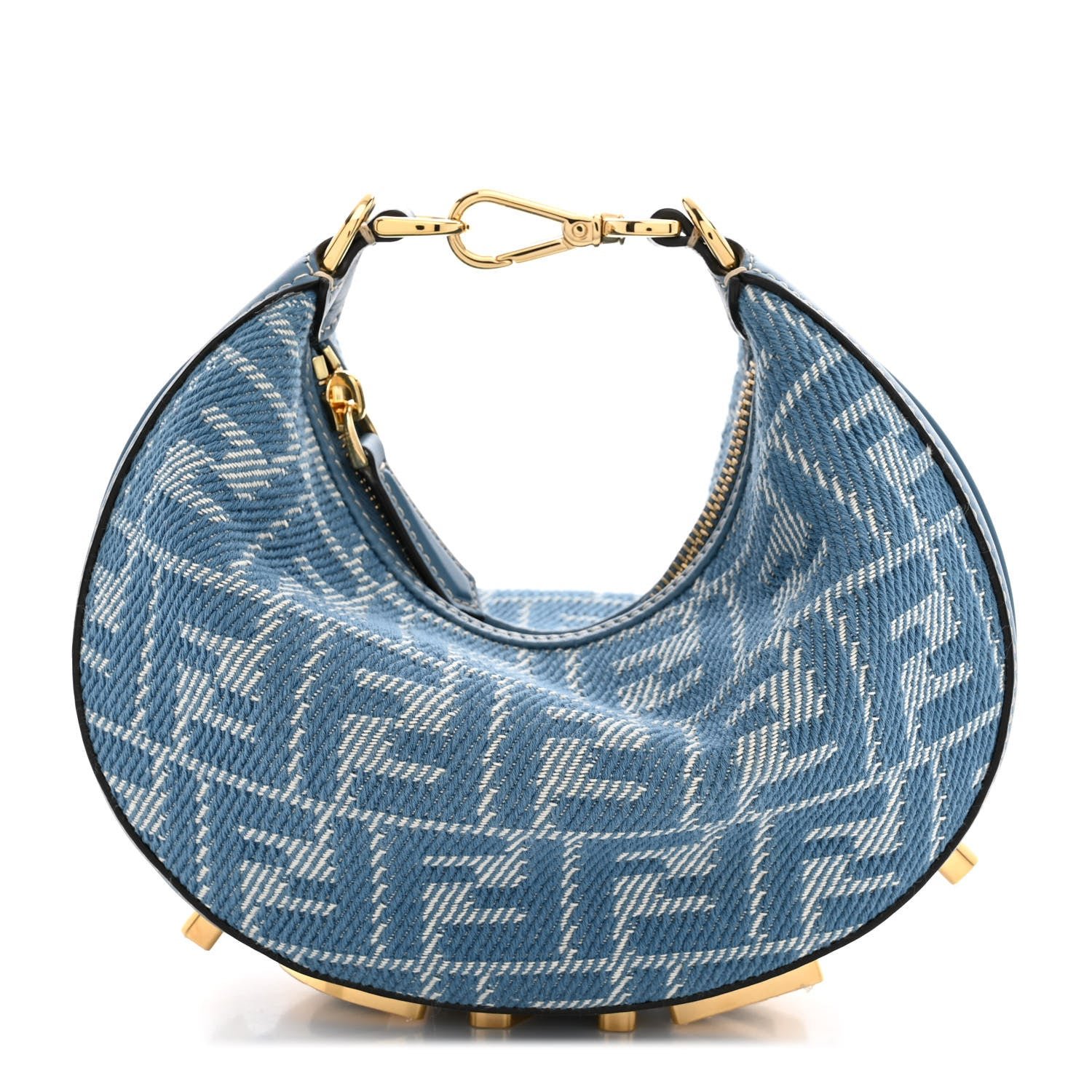 Fendi Denim Vitello King F is Fendi FF Embroidered Mini Fendigraphy Hobo Bag Denim Sand Blue White