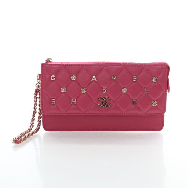 Chanel Medium Lambskin Quilted Charms CC Clutch With Chain