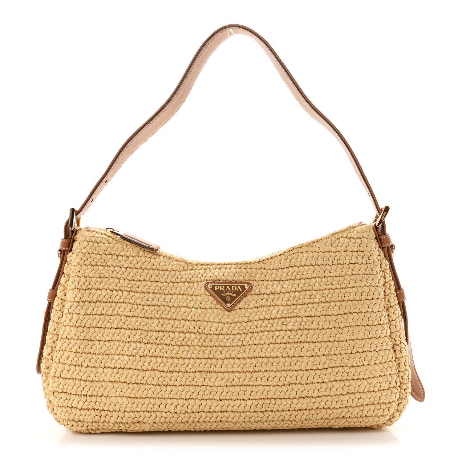 Prada Yarn Raffia Effect Crochet Large Aimée Shoulder Bag Natural
