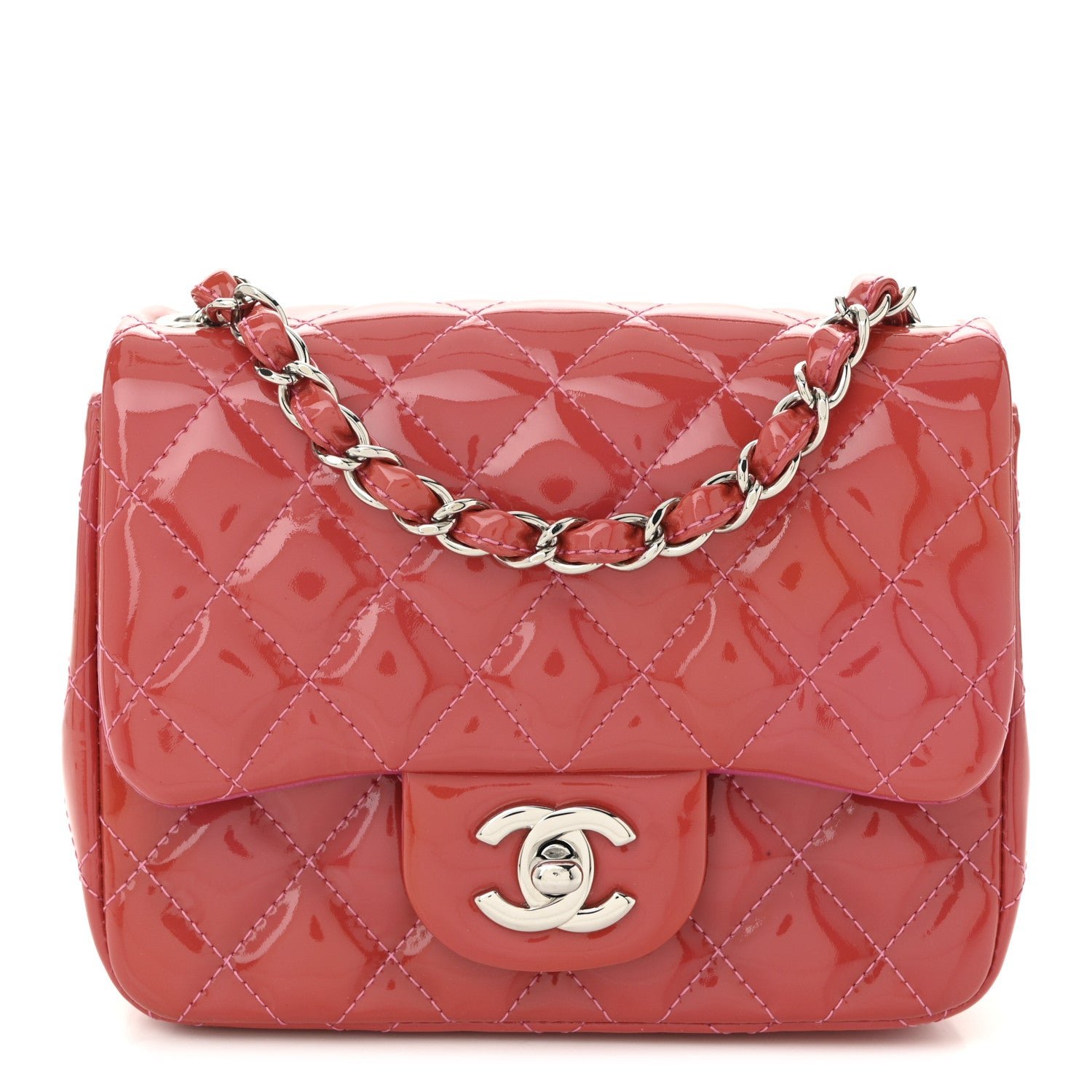 Chanel Patent Quilted Mini Square Flap Pink