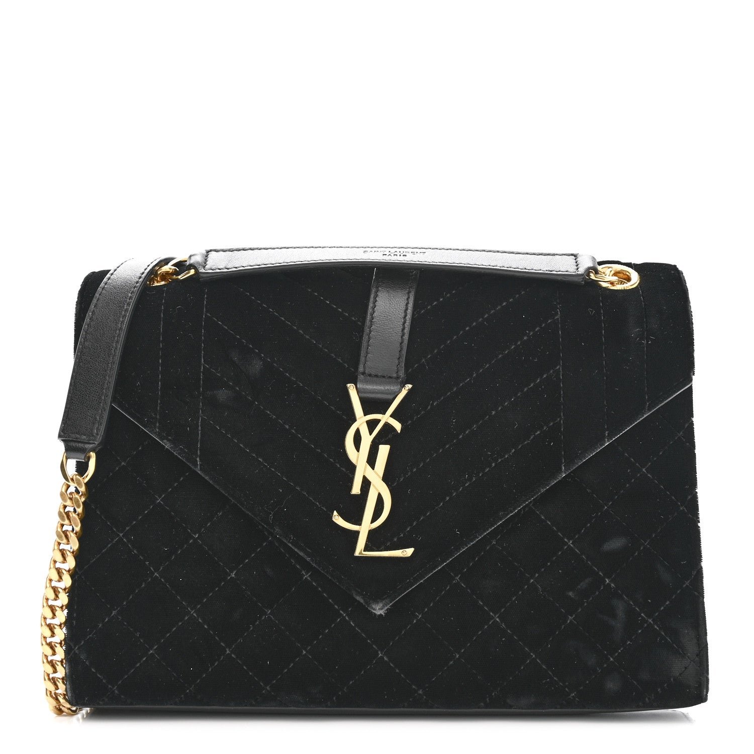 Saint Laurent Velvet Tri-Quilt Monogram Medium College Bag Black