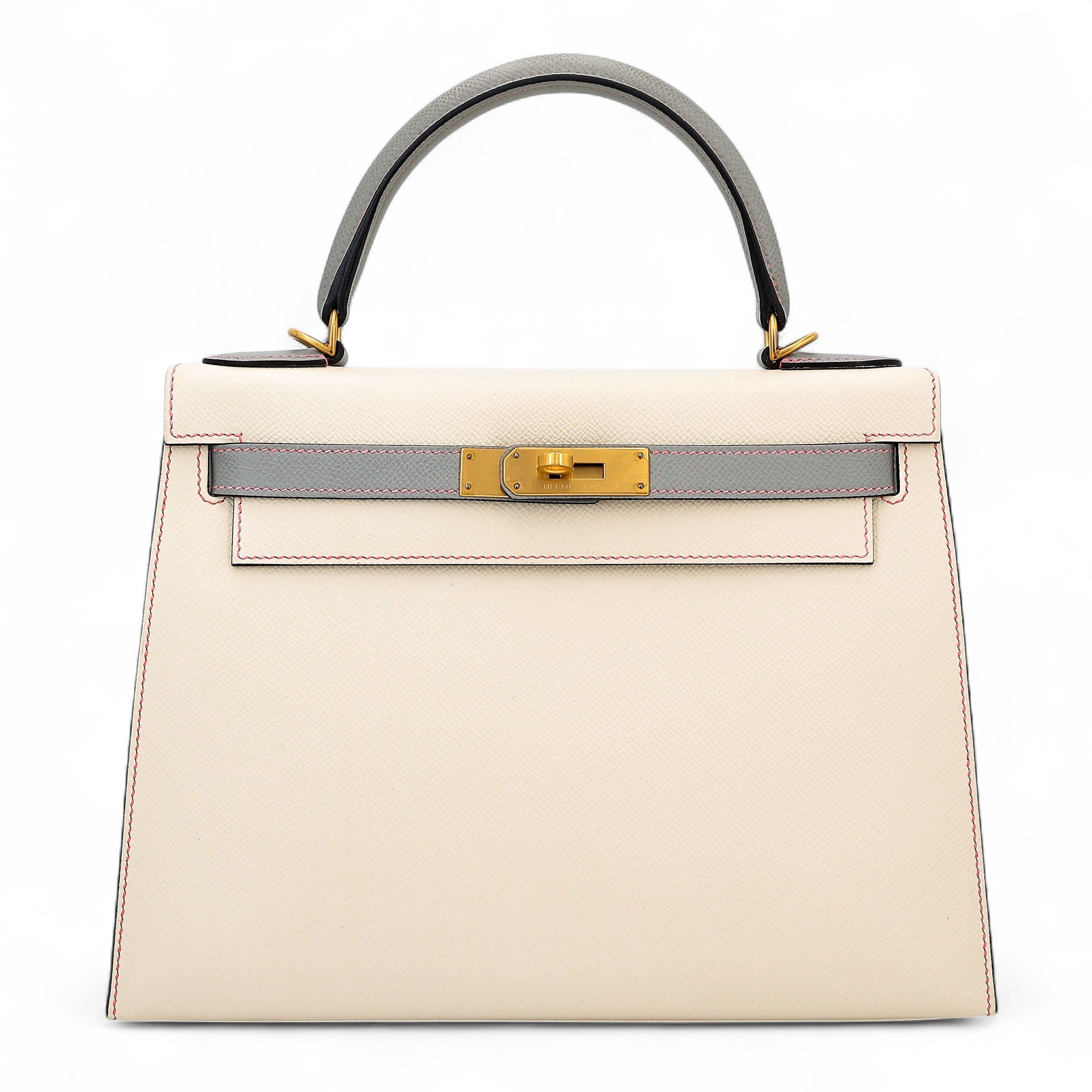 Hermes Excellent ( Rank SA ) HERMÈS Special Order Kelly 28 Sellier HSS Craie (10) Gris Mouette (4Z) Epsom Brushed Gold hardware A (2017)