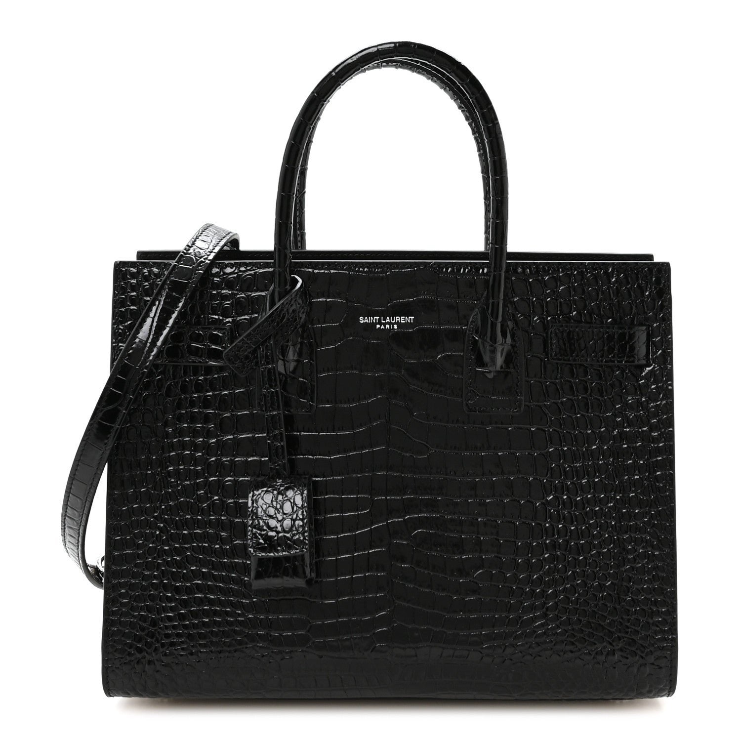Saint Laurent Calfskin Crocodile Embossed Baby Sac De Jour Black