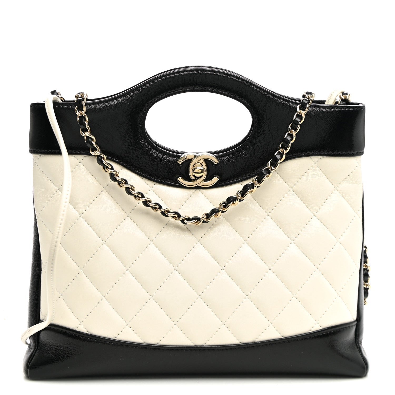 Chanel Patent Calfskin Quilted Mini 31 Shopping Bag White Black