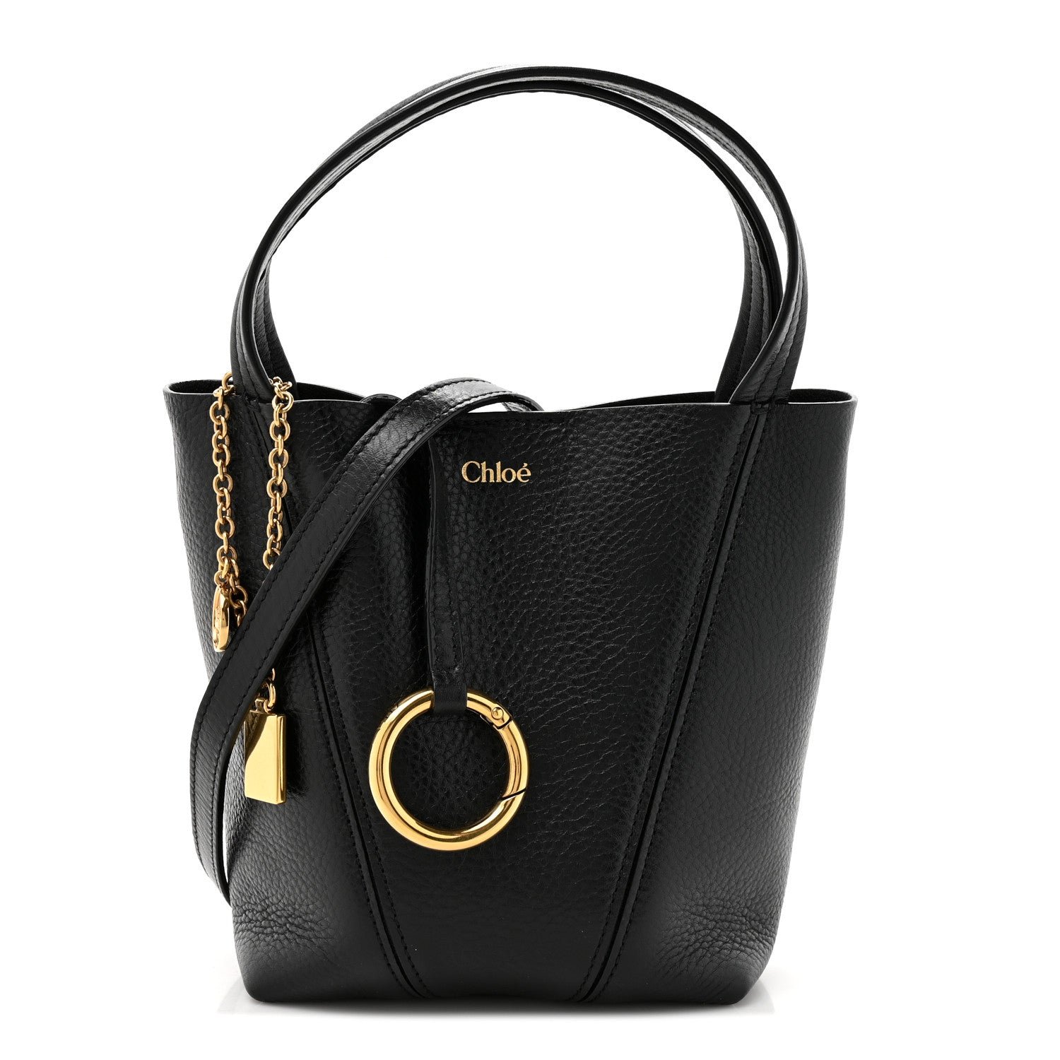 Chloe Grained Calfskin Small Spin Tote Black