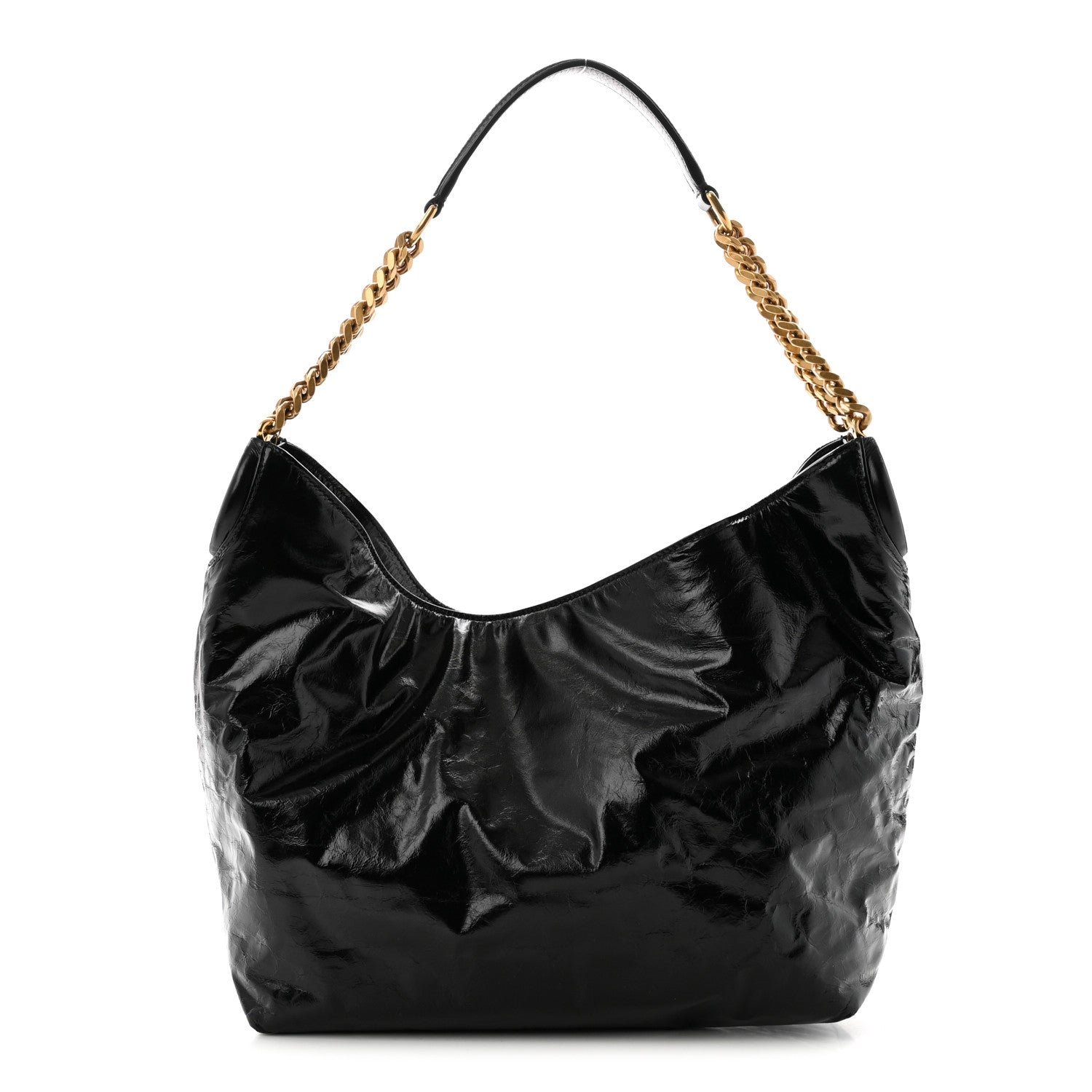 Saint Laurent Crinkled Calfskin Cassandre Hobo Black