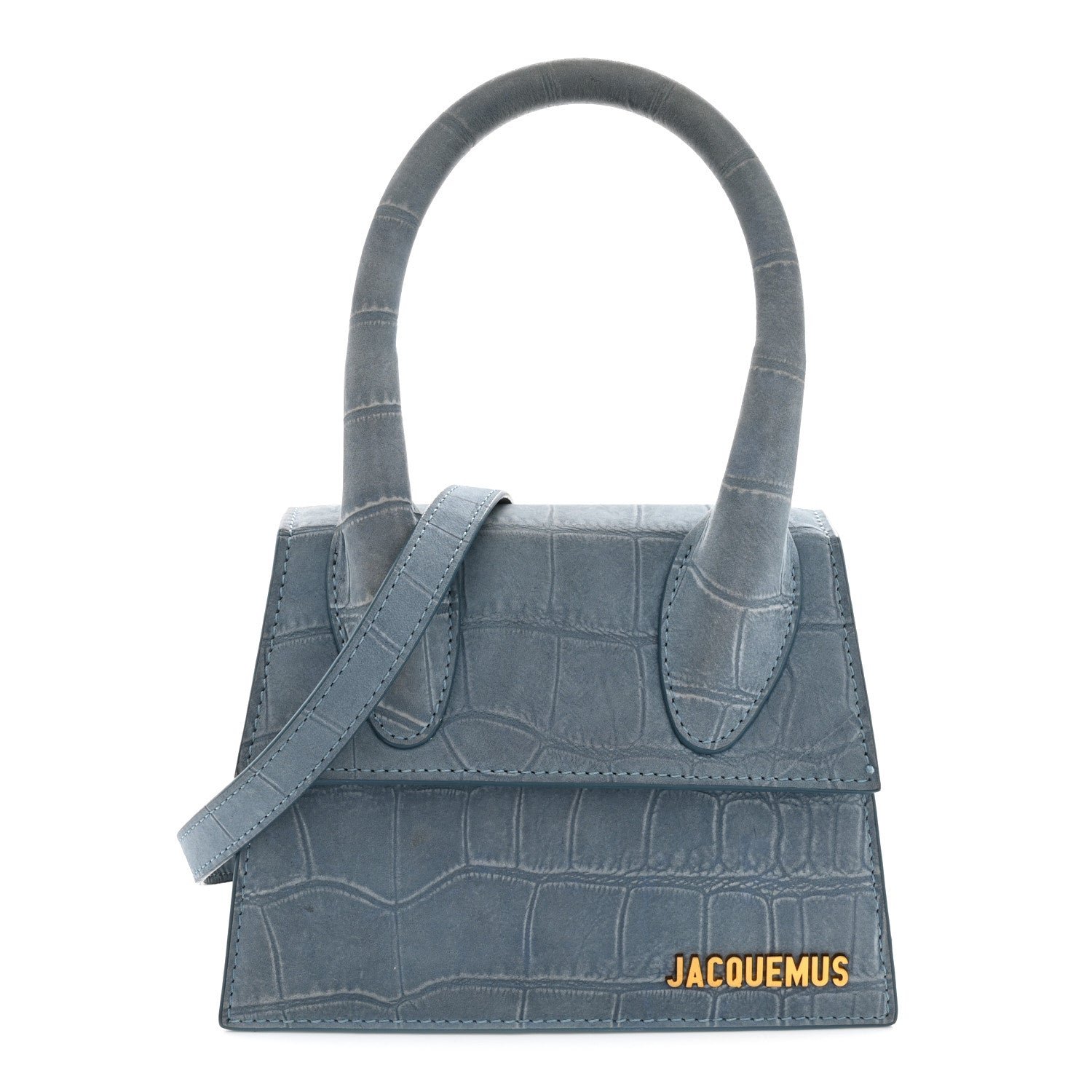 Jacquemus Suede Crocodile Embossed Le Chiquito Moyen Blue