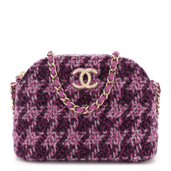 Chanel Tweed Quilted Mini Clutch With Chain Purple