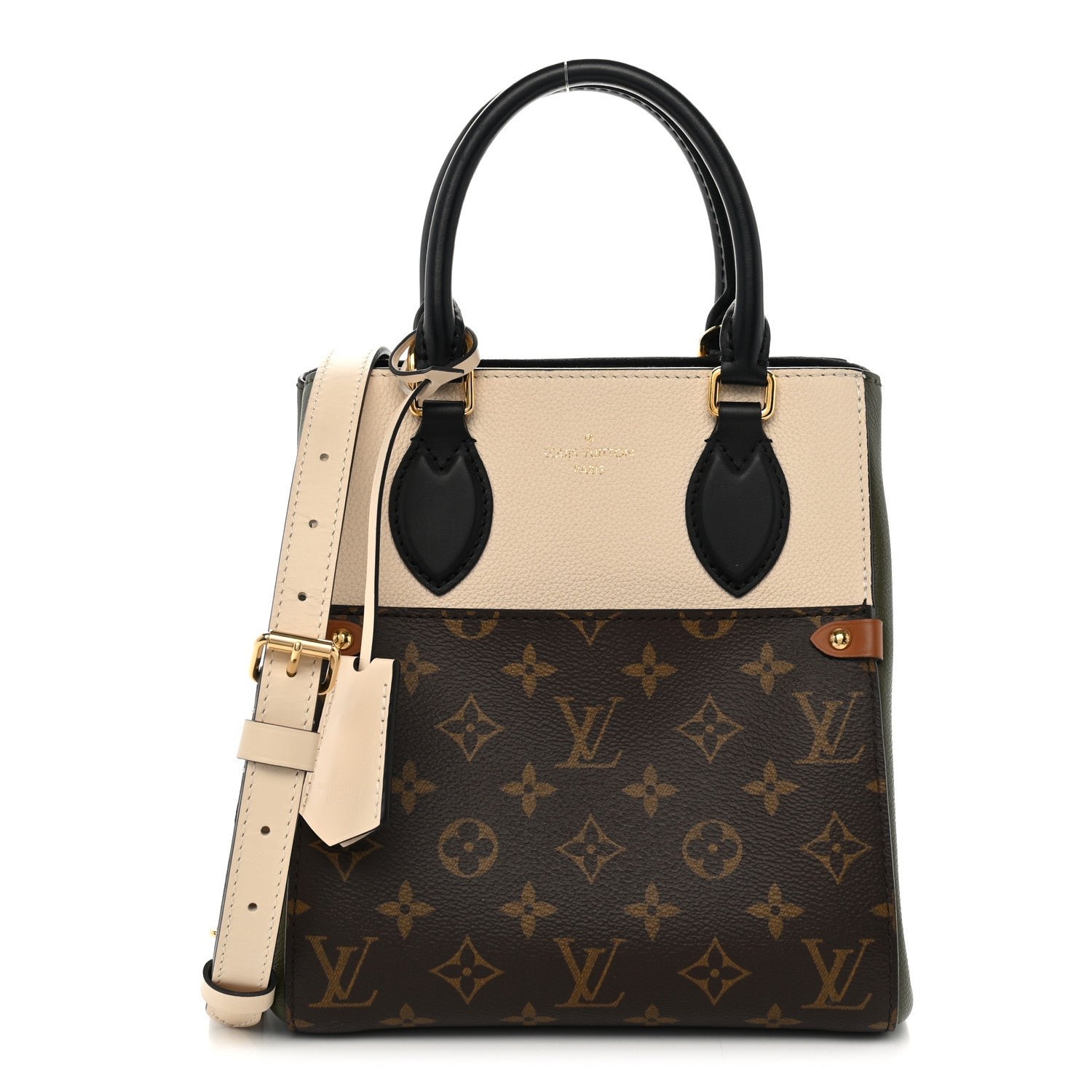 Louis Vuitton Calfskin Monogram Fold Tote PM Cream Khaki Black