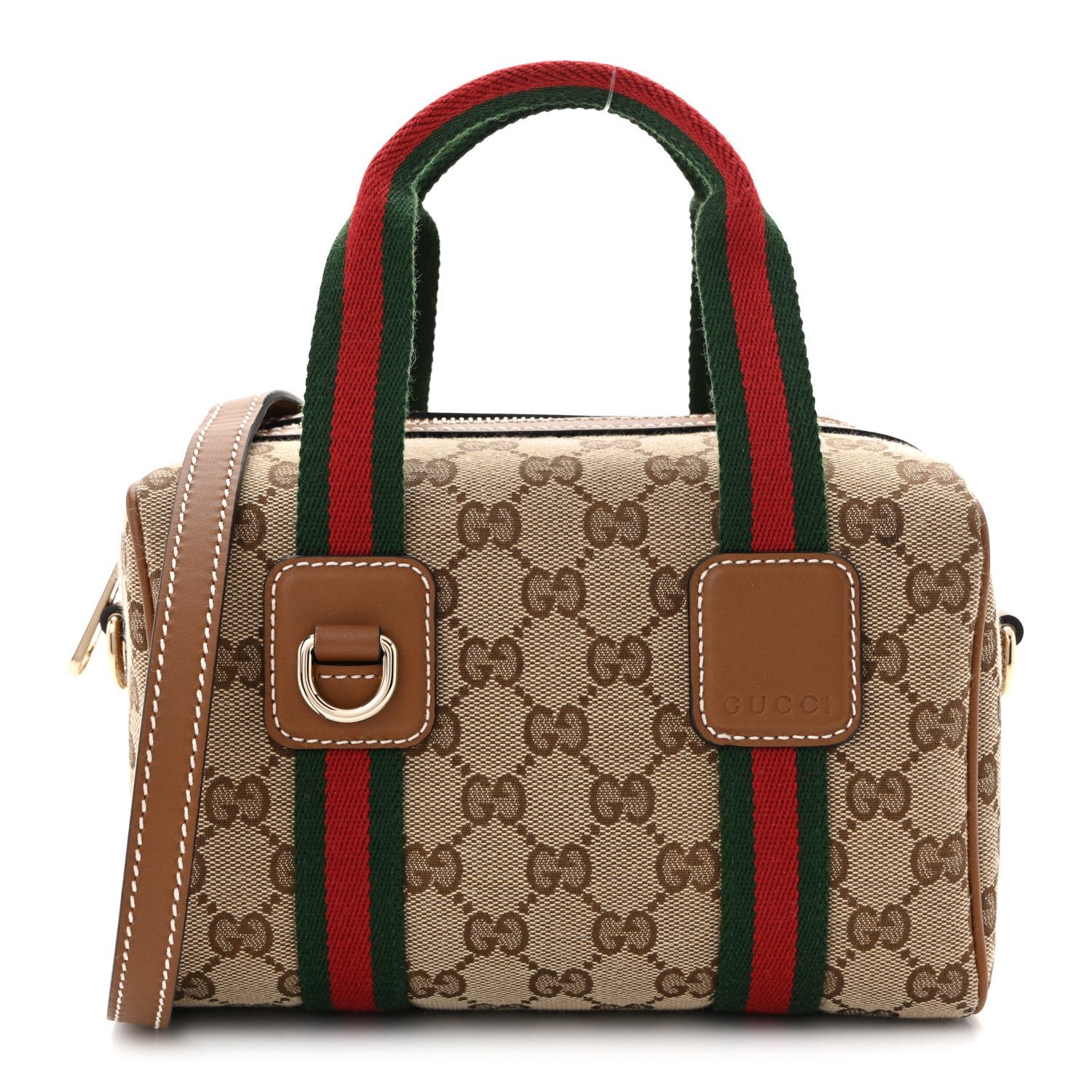 Gucci GG Supreme Web Mini GG Top Handle Bag Beige Ebony Dark Brown