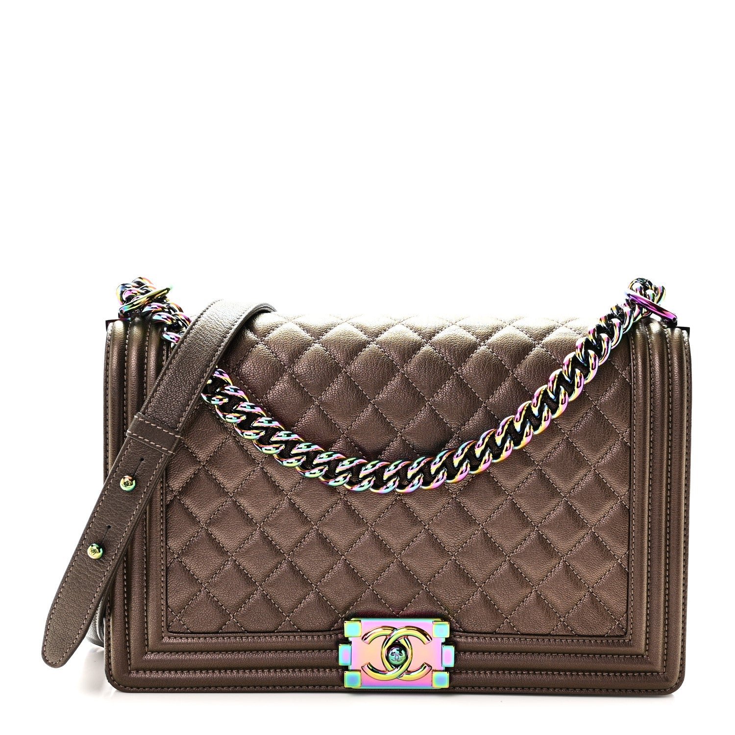 Chanel Iridescent Goatskin Quilted New Medium Boy Flap Bronze