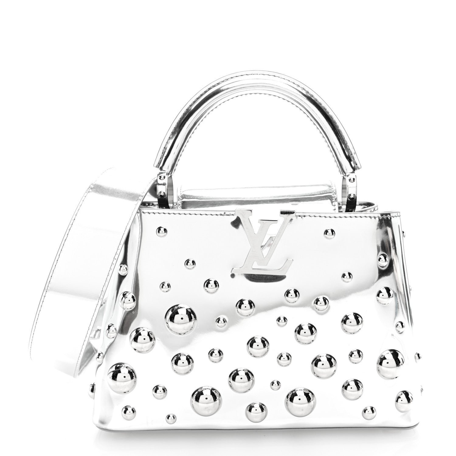 Louis Vuitton LV X YK Metallic Taurillon Brass Metal Dots Capucines BB Silver