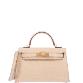 Hermes Hermès Kelly 20 Mini II Sellier Vanille Matte Alligator Gold Hardware
