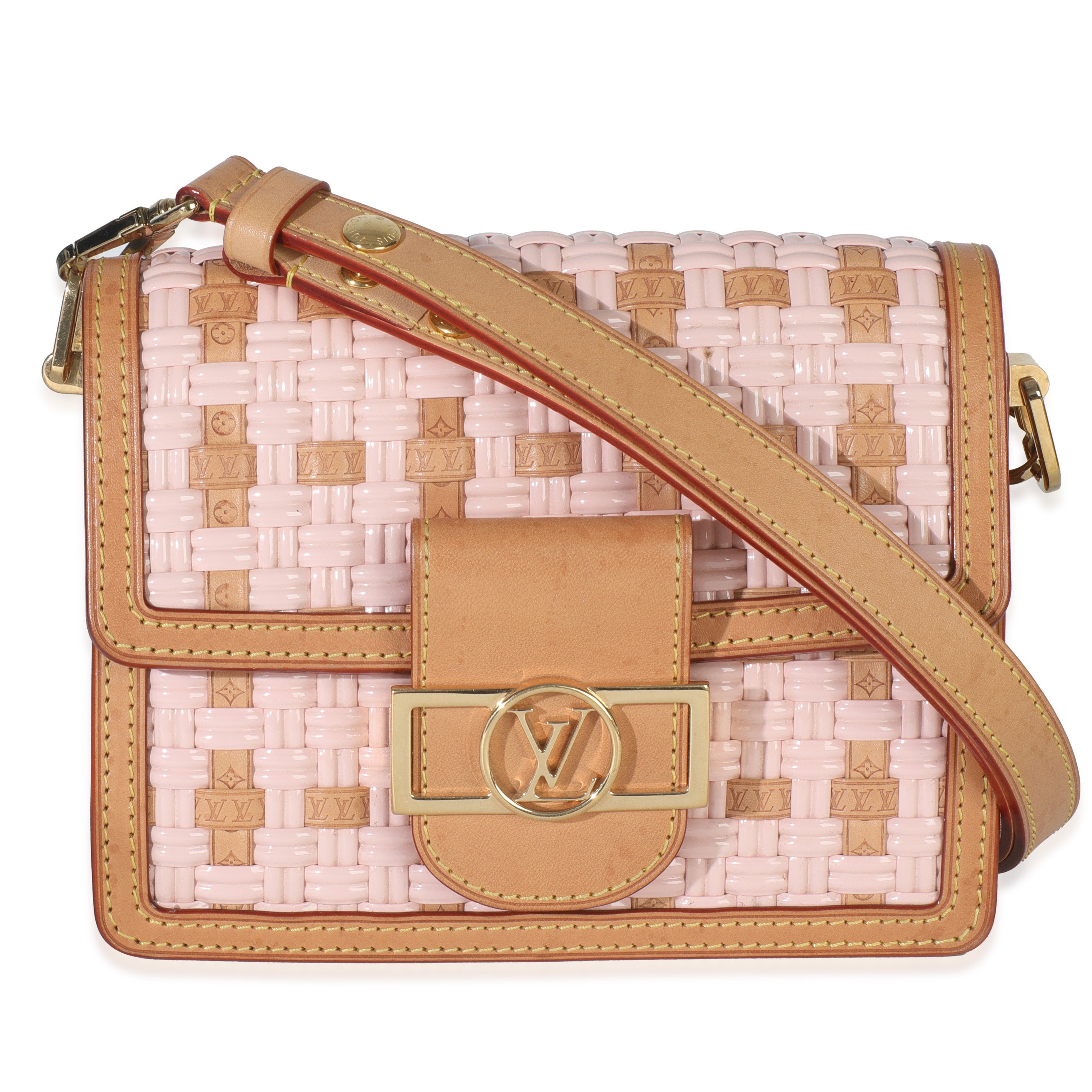 Louis Vuitton Pink Brown Leather Woven Dauphine PM
