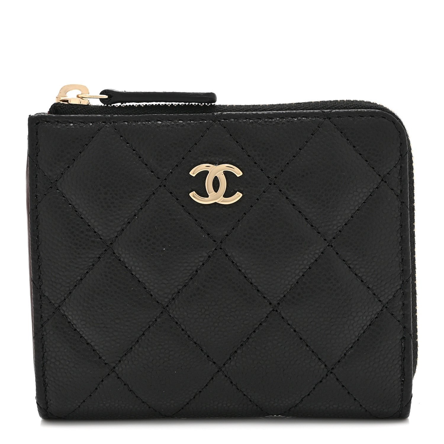 Chanel Caviar Quilted CC Zip Around Card Holder Wallet Black