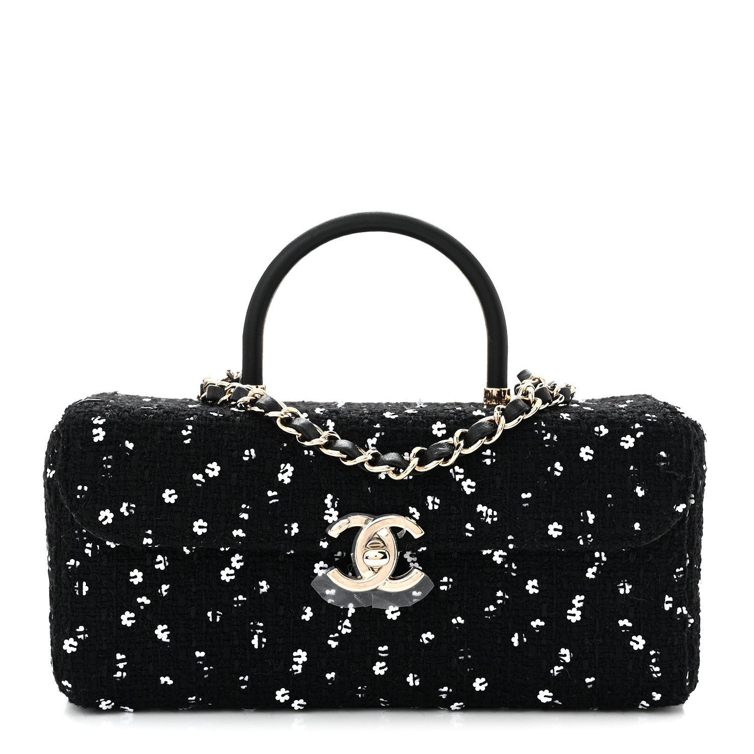 Chanel Tweed Sequin Quilted Top Handle Box Bag Black