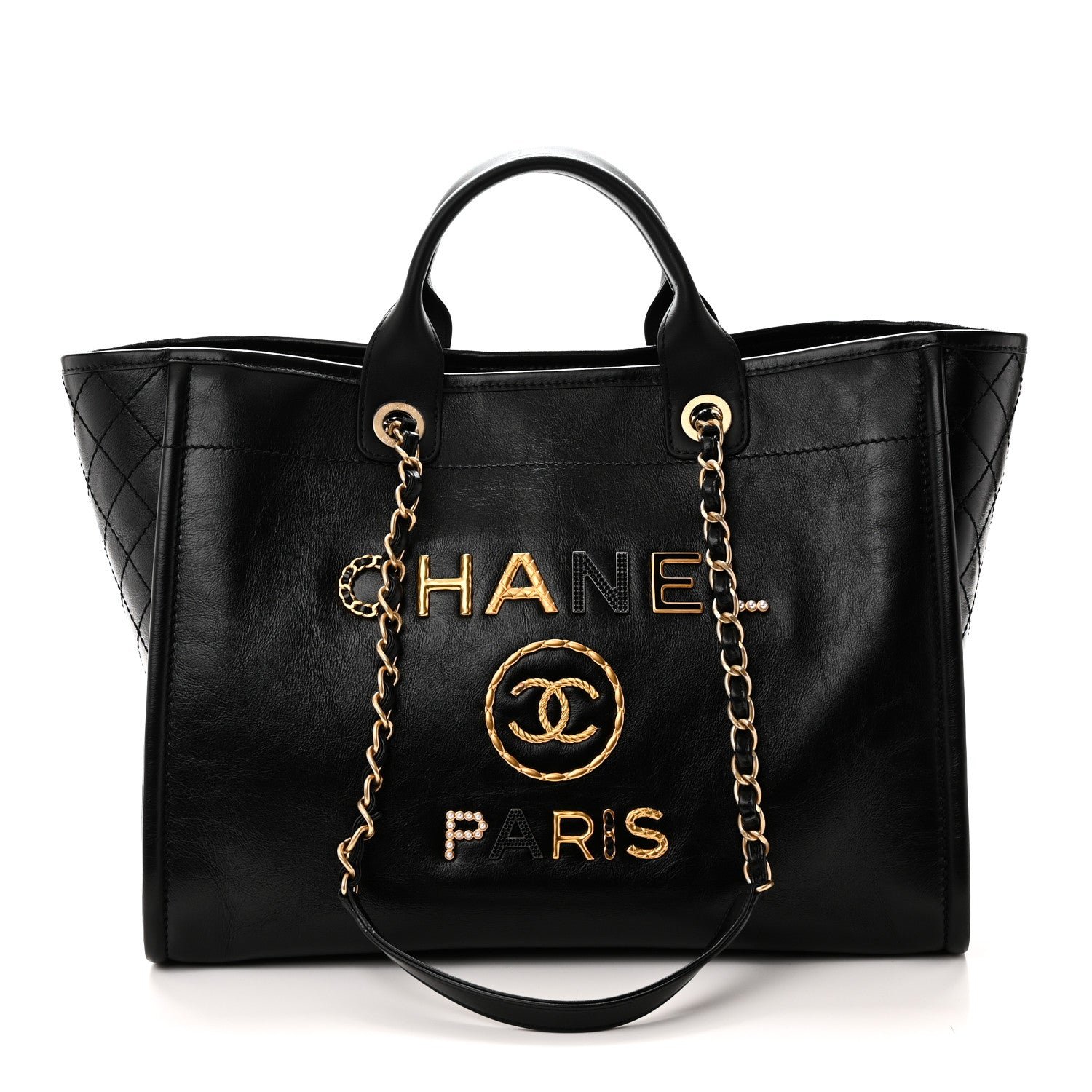 Chanel Aged Calfskin Medium Charms Deauville Tote Black