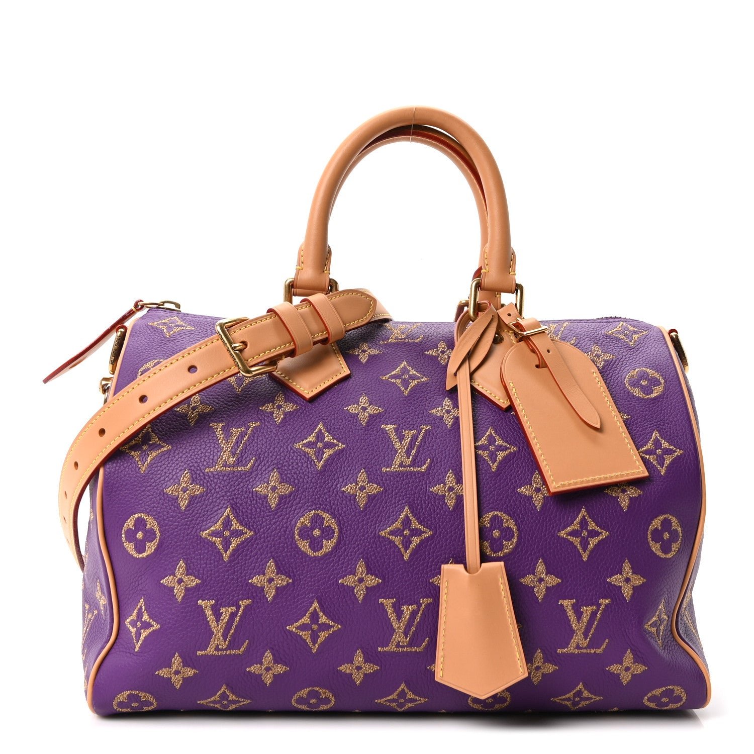Louis Vuitton Calfskin Embroidered Monogram Speedy P9 Bandouliere 30 Golden Lotus Purple