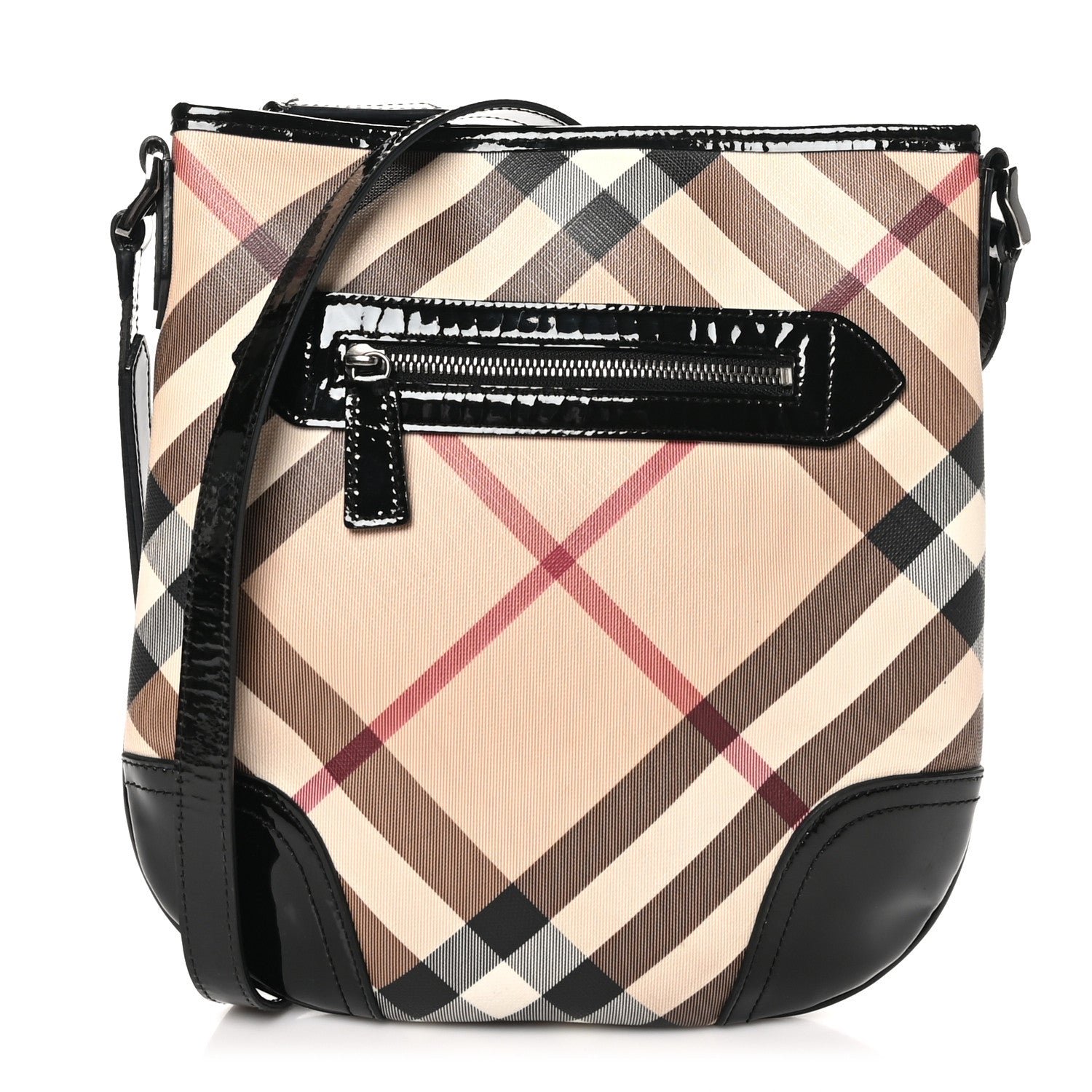 Burberry Patent Nova Check Dryden Crossbody Bag Black