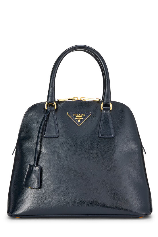 Prada Navy Saffiano Vernice Dome Satchel