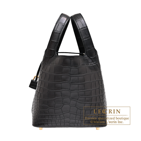 Hermes Picotin Lock bag 18/PM Black Matt alligator crocodile skin Gold hardware