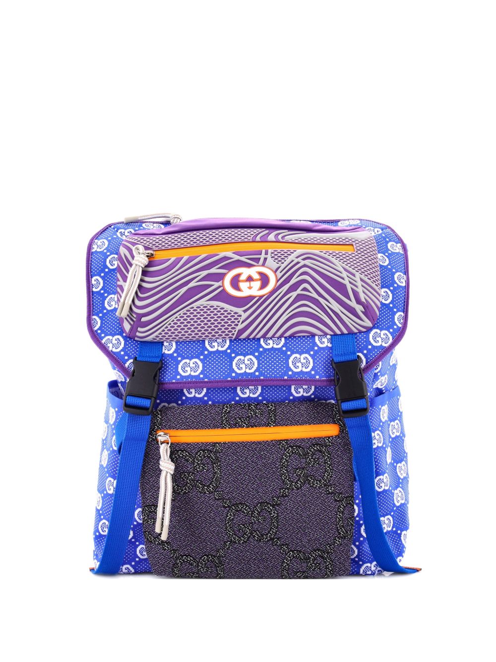 Panelled Double Buckle GG Jacquard Nylon and Rubber Large backpack