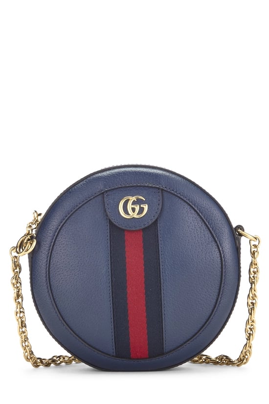 Navy Leather Ophidia Round Shoulder Bag Mini