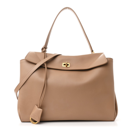 Balenciaga Natural Smooth Calfskin Medium Rodeo Top Handle Handbag Latte