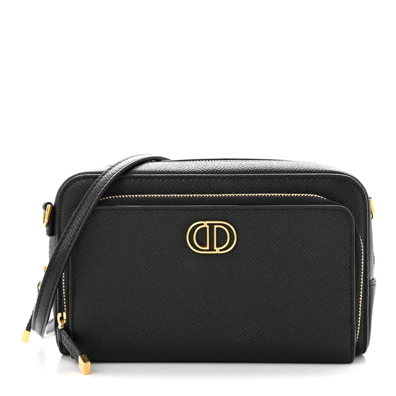 Christian Dior Grained Calfskin Caro Double Pouch Black