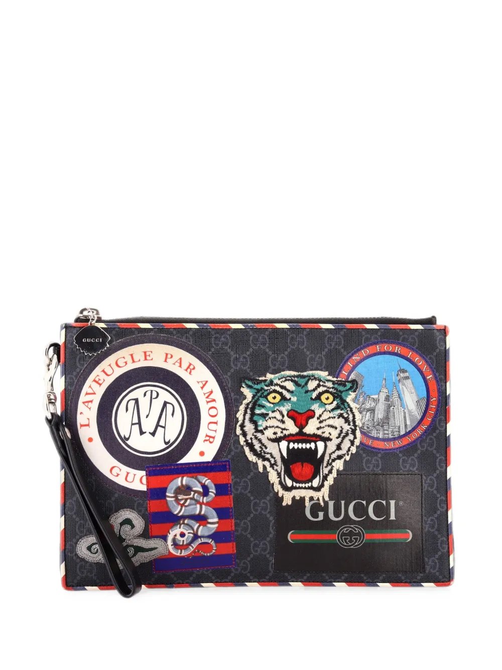 Night Courrier Pouch GG Coated Canvas with Applique clutch bag
