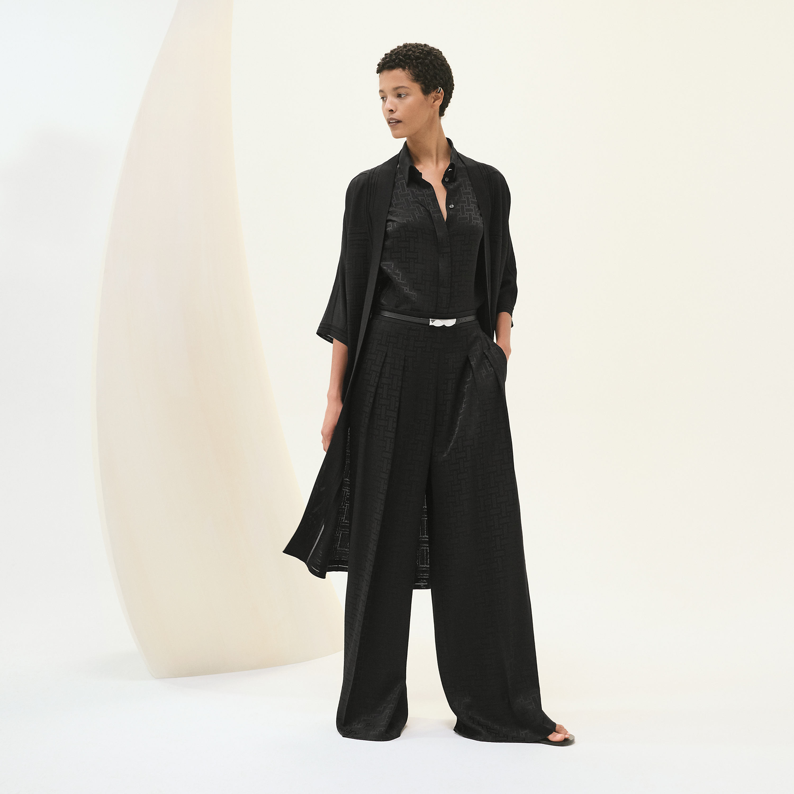 "Crepe Envers Satin" long-sleeve twillaine caftan cardigan