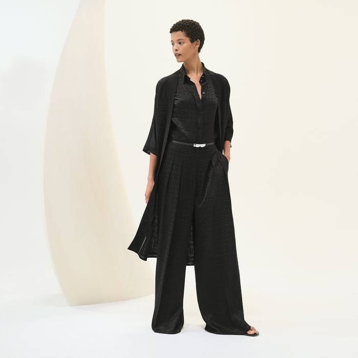 Noir "Crepe Envers Satin" Long-sleeve Twillaine Caftan Cardigan