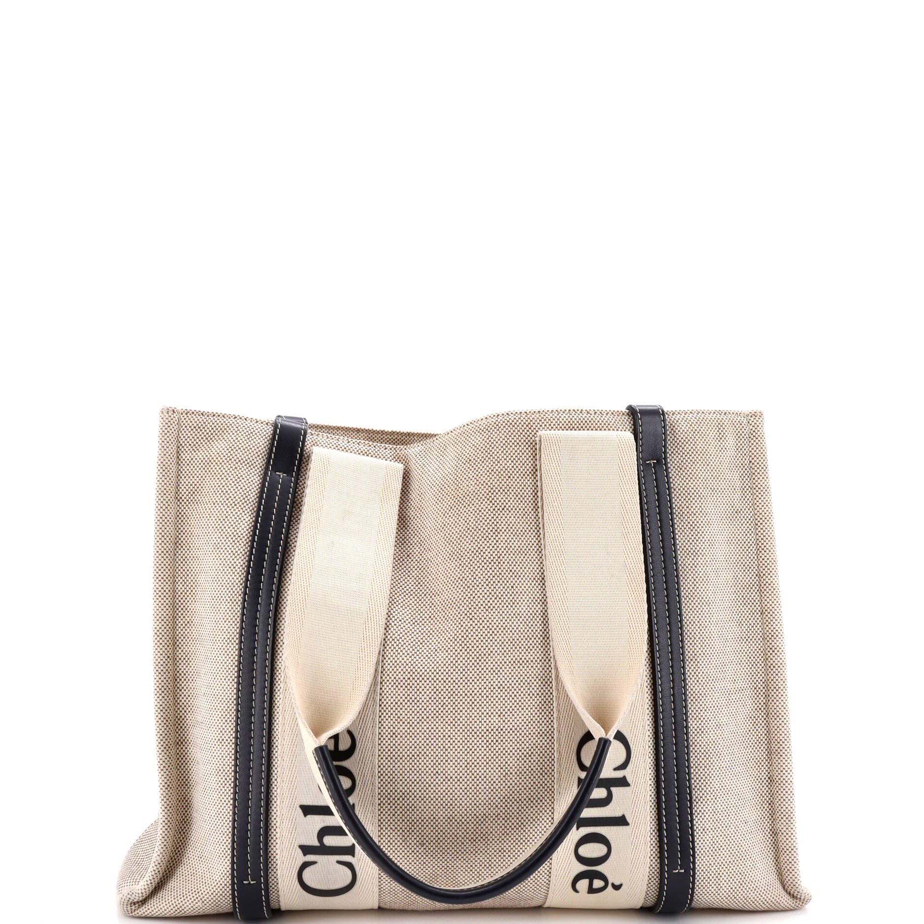 Chloe Woody Tote Canvas with Leather Medium
