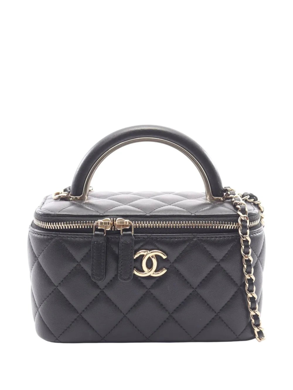 2021-2026 Small Lambskin Top Handle Vanity Case with Chain satchel
