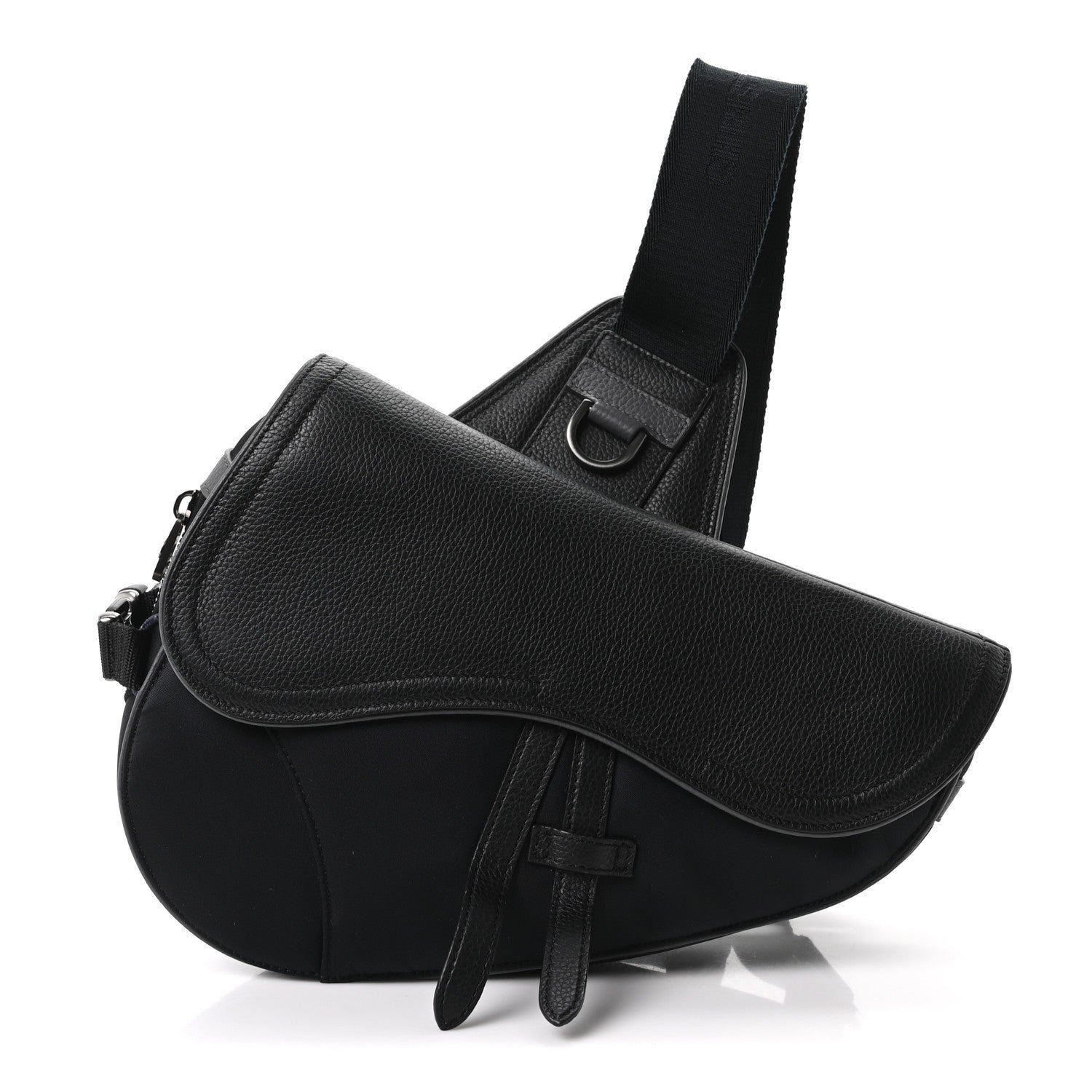 Christian Dior X SACAI Grained Calfskin Technical Fabric Mens Saddle Bag Black