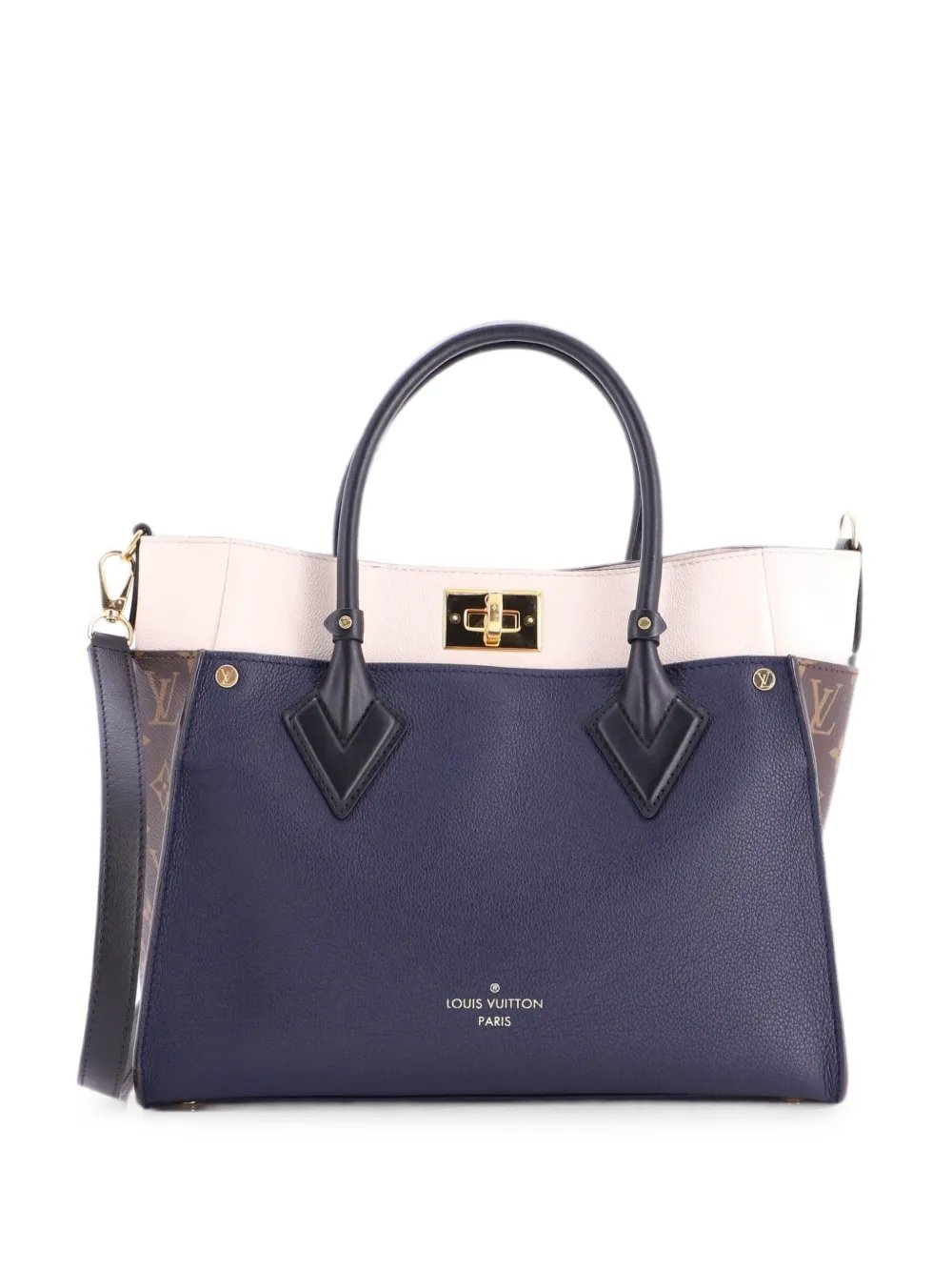 On My Side Leather with Monogram Canvas MM tote bag