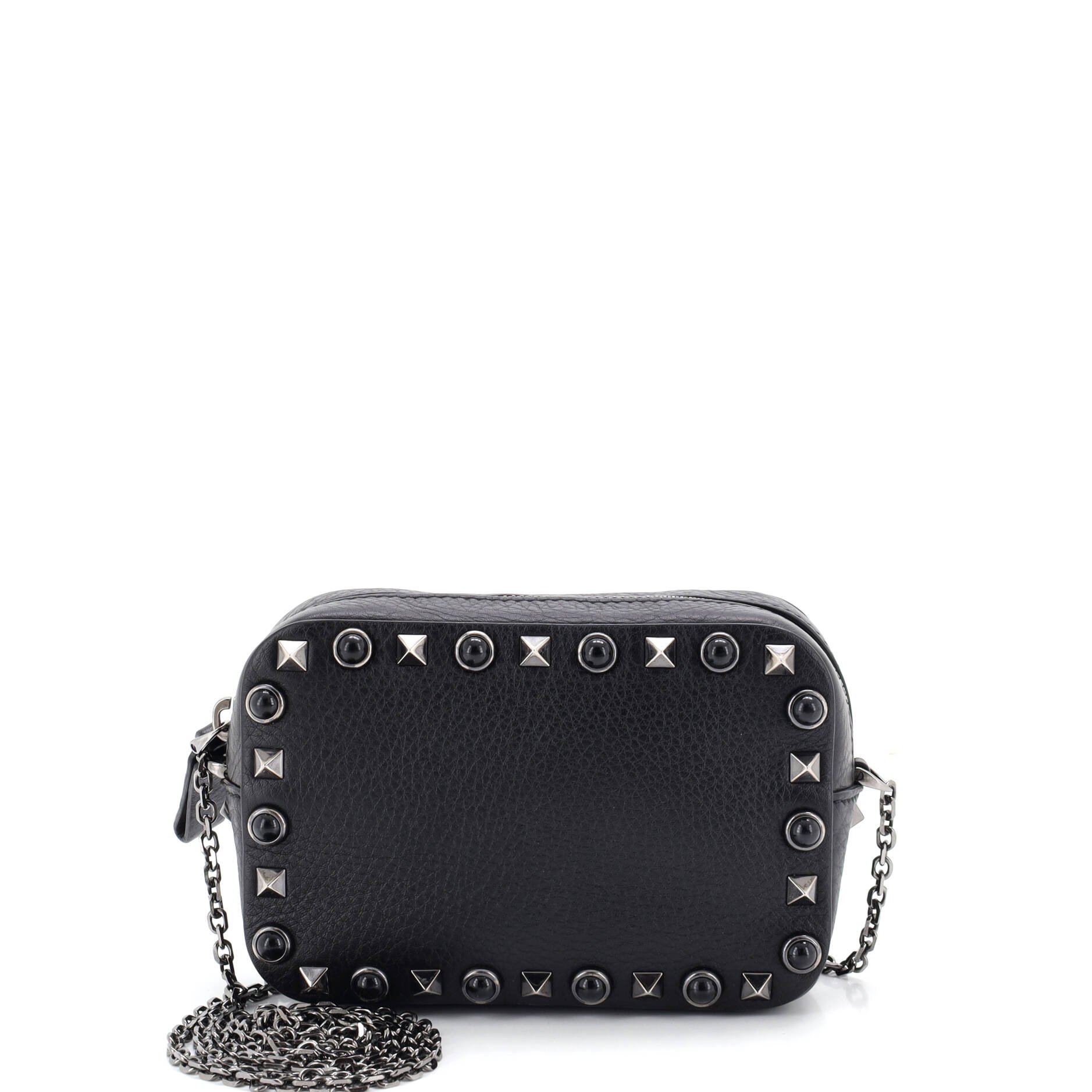Rolling Rockstud Camera Crossbody Bag Leather with Cabochons