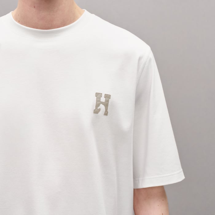 Blanc "H'Cheval" T-shirt With Leather Detail