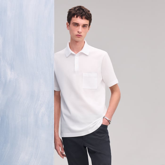 Blanc H Embroidered Buttoned Polo Shirt