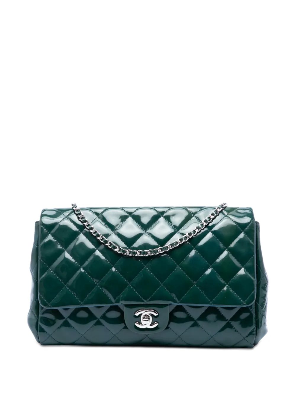 2011 CC Quilted Patent Clutch With Chain shoulder bag