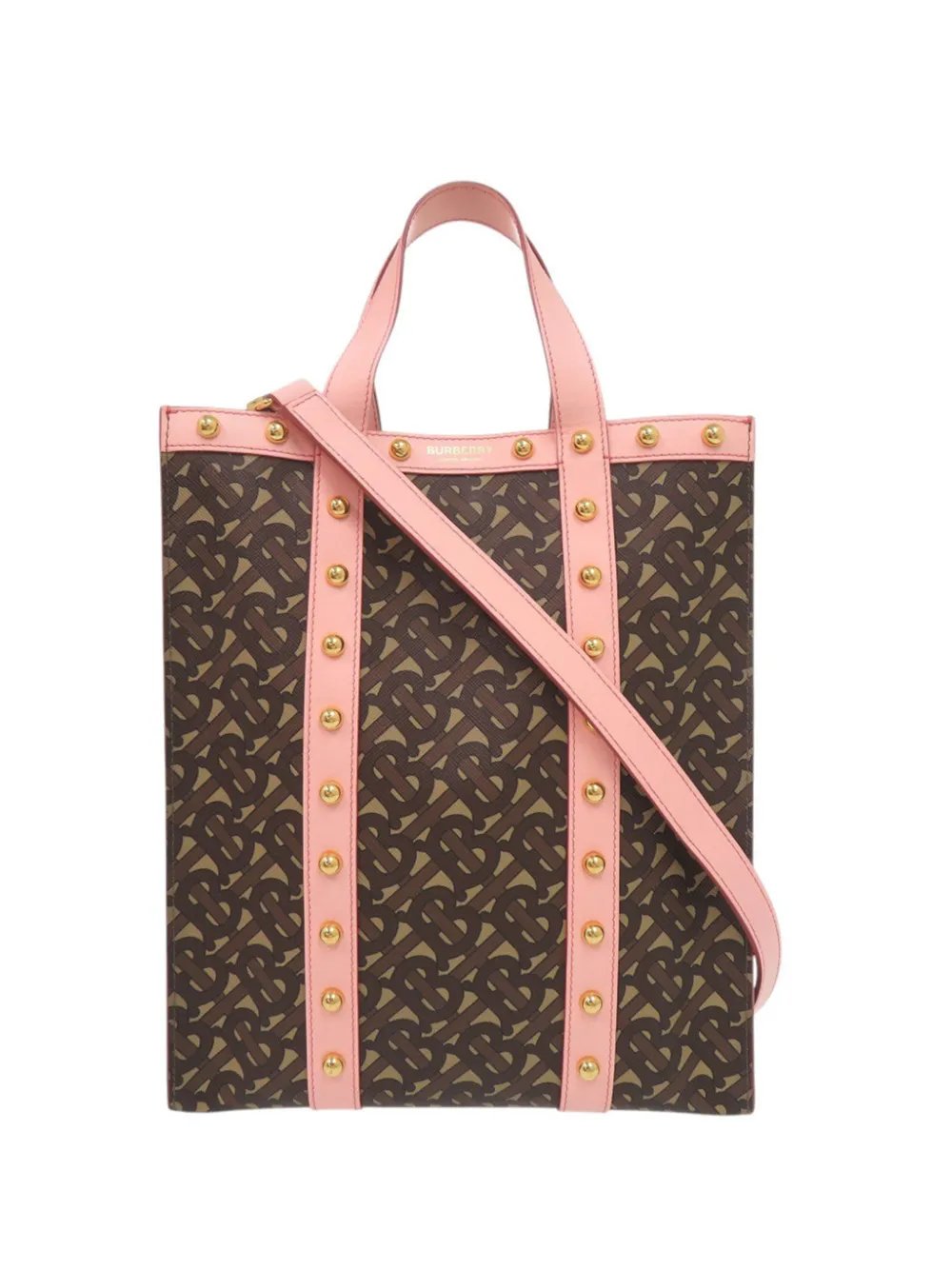 2018-2023 Small TB Monogram E Canvas and Studded Leather Vertical Tote satchel