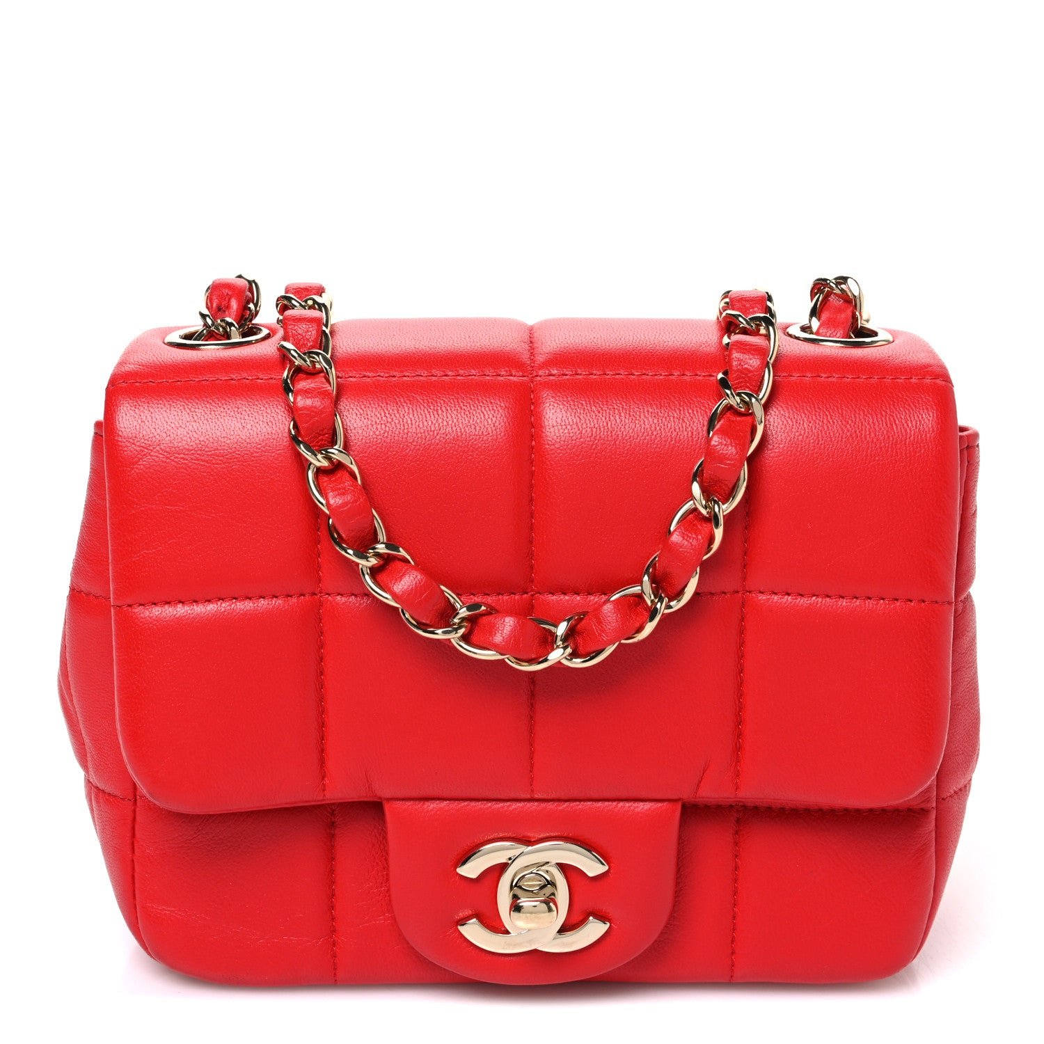 Chanel Lambskin Resin Crystal Square Quilted Monacoco Mini Flap Red