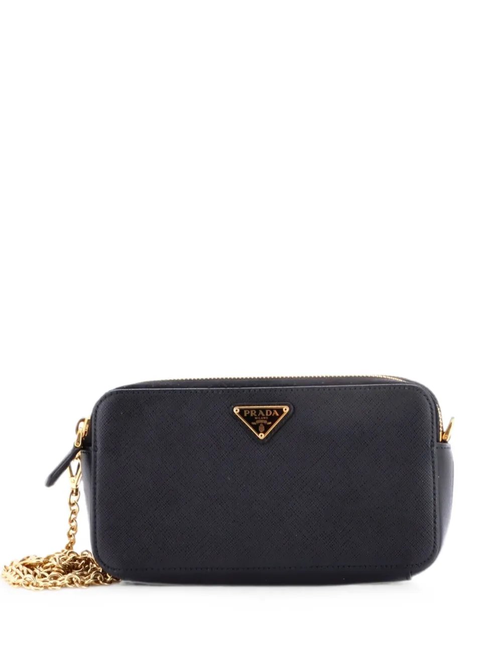 Double Zip Wallet on Chain Crossbody Saffiano Leather Mini clutch bag