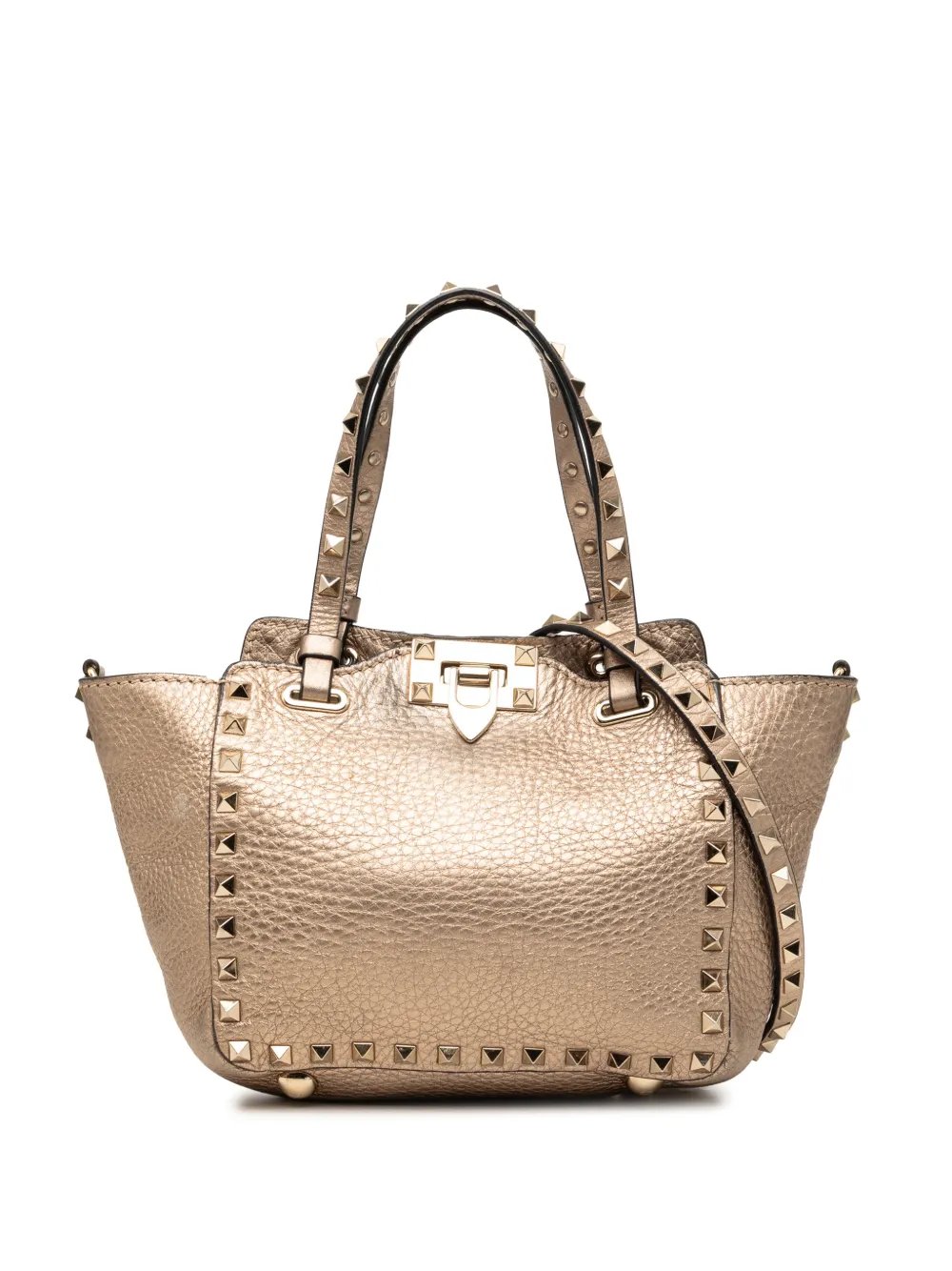 Valentino Garavani 2018-2026 Mini Metallic Pebbled Calfskin Rockstud Trapeze Satchel tote bag